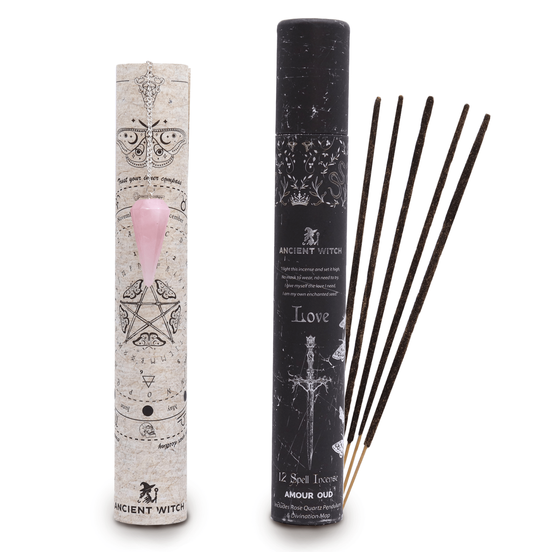 ANCIENT WITCH SPELL – Incenso Rituale dell'Amore con Pendolo in Quarzo rosa - Clorophilla Shop