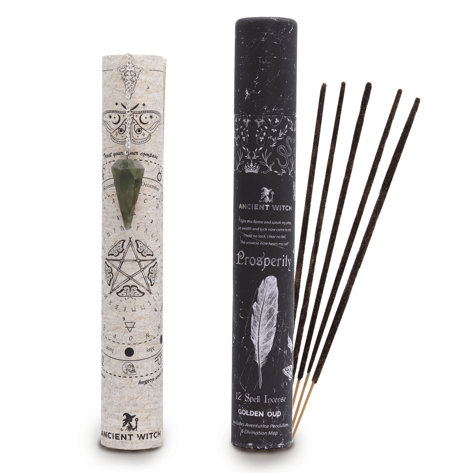 ANCIENT WITCH SPELL – Incenso Rituale di Prosperità con Pendolo in Avventurina verde - Clorophilla Shop