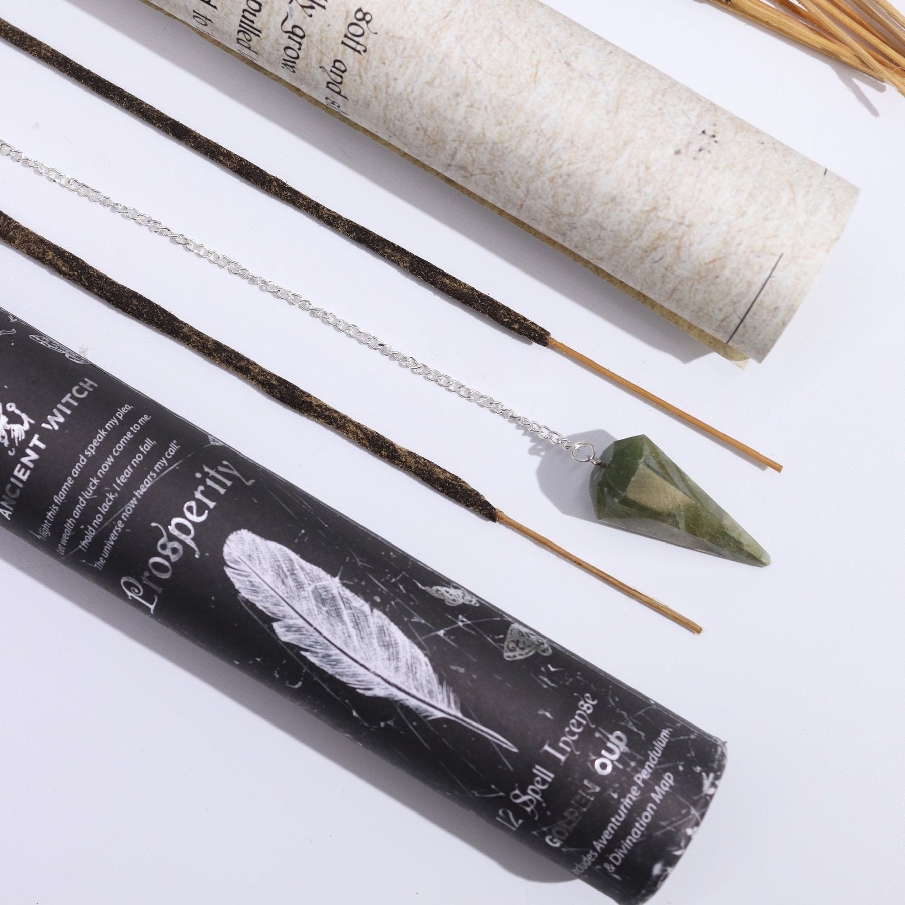 ANCIENT WITCH SPELL – Incenso Rituale di Prosperità con Pendolo in Avventurina verde - Clorophilla Shop