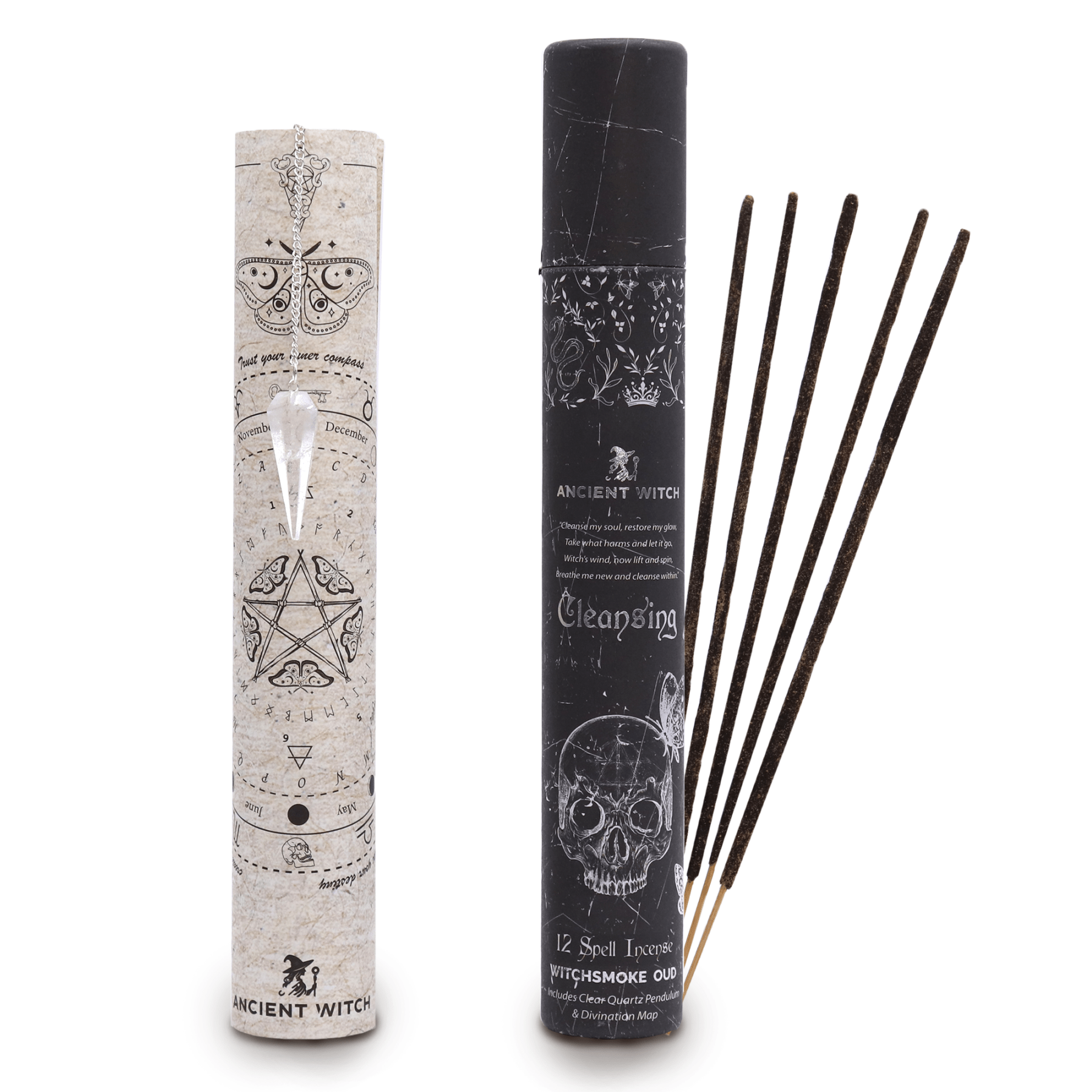 ANCIENT WITCH SPELL – Incenso Rituale di Purificazione con Pendolo in Cristallo di Rocca - Clorophilla Shop