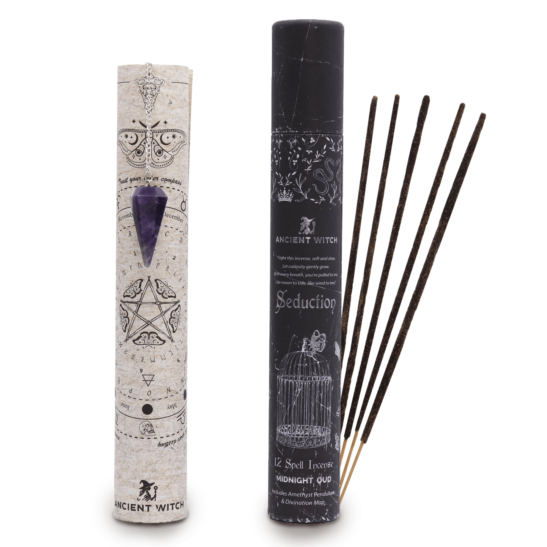 ANCIENT WITCH SPELL – Incenso Rituale di Seduzione con Pendolo in Ametista - Clorophilla Shop