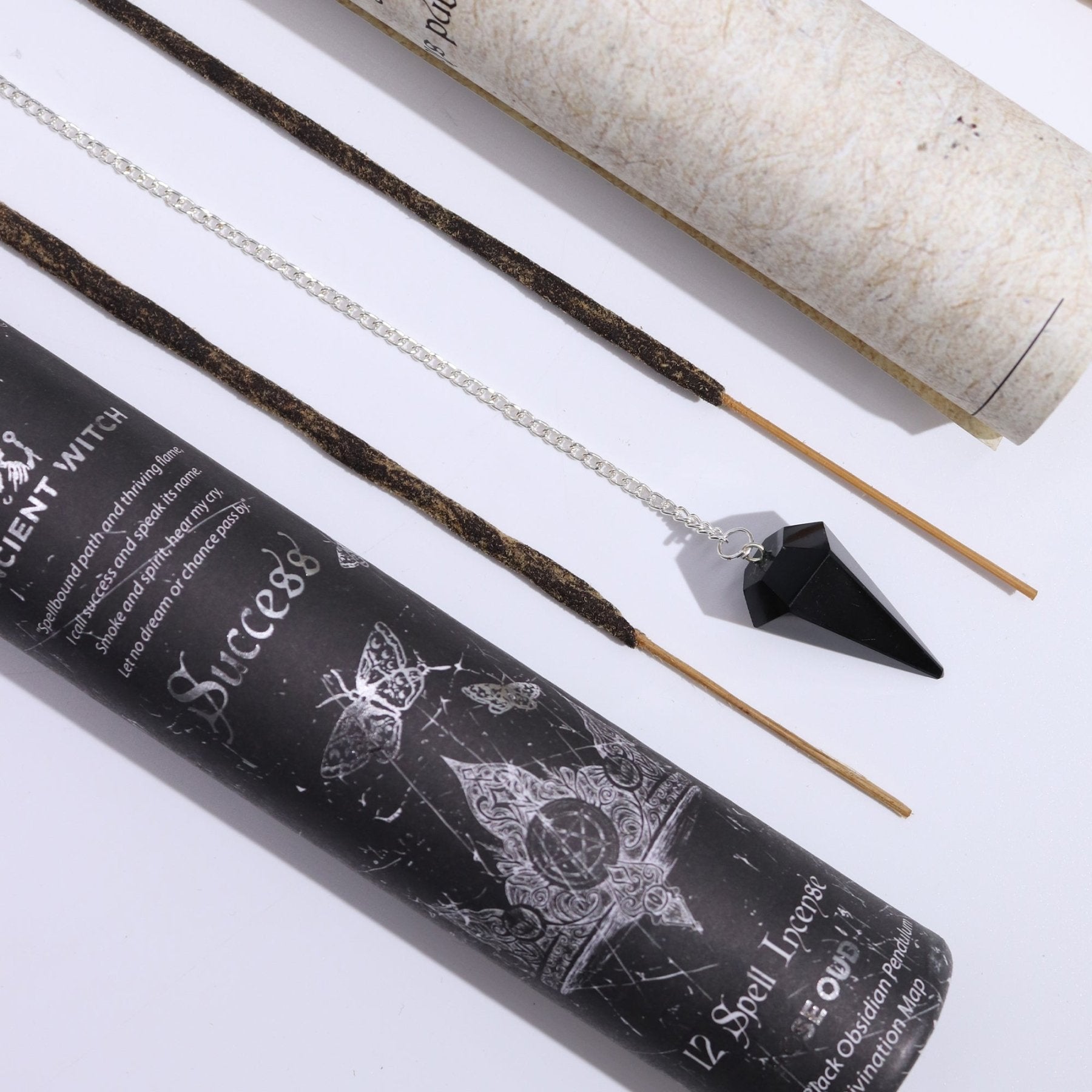 ANCIENT WITCH SPELL – Incenso Rituale per il Successo con Pendolo in Ossidiana nera - Clorophilla Shop