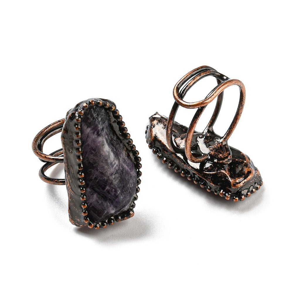 ANELLO CON AMETISTA IN RAME ROSSO ANTICATO - Calma e rilassamento - Clorophilla Shop