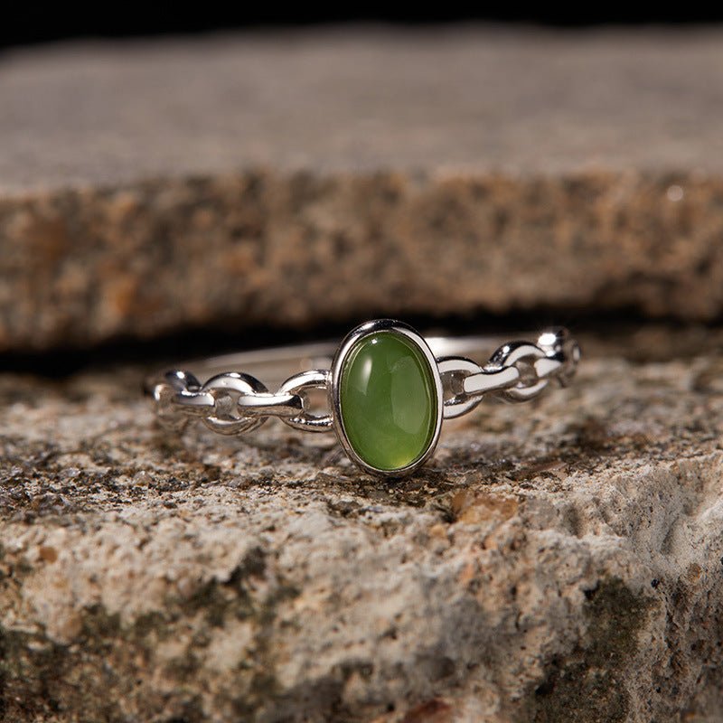 ANELLO CON GIADA IN ARGENTO 925 - Armonia, prosperità e protezione energetica - Clorophilla Shop