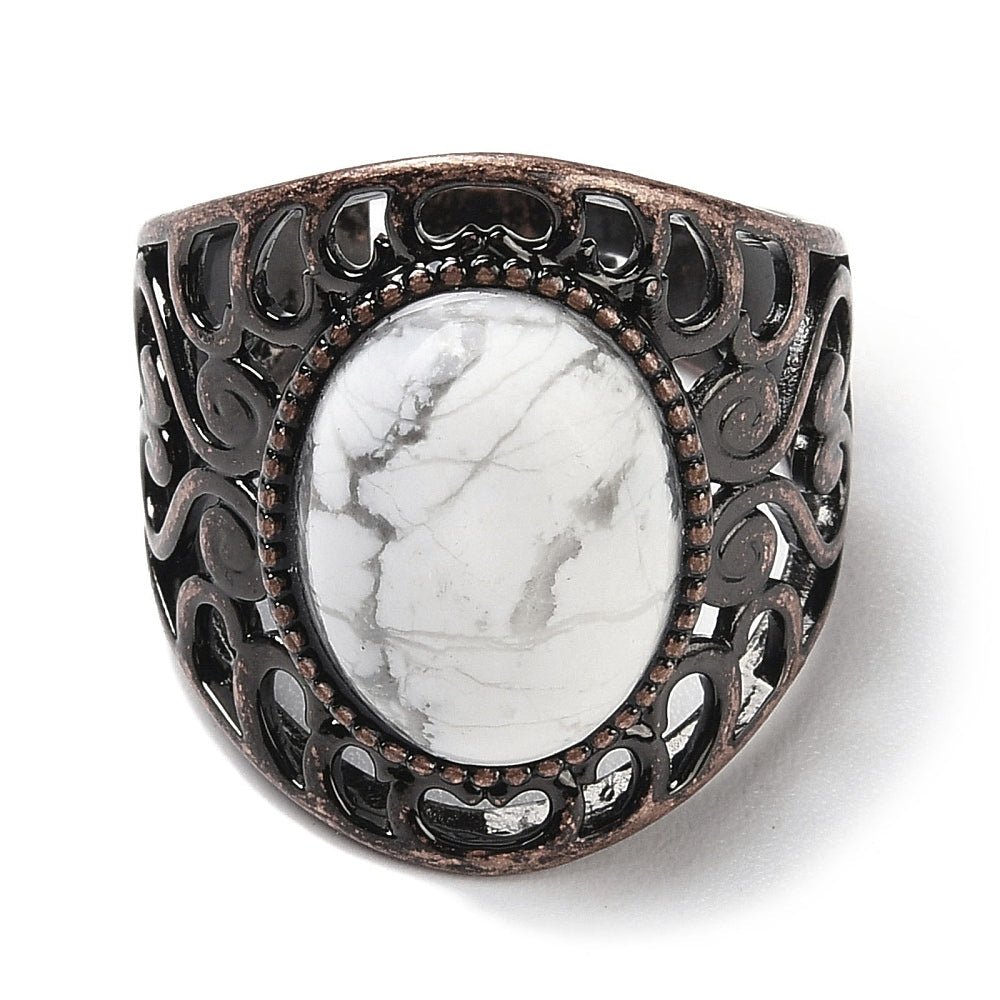 ANELLO CON HOWLITE IN OTTONE - Serenità ed equilibrio emotivo - Clorophilla Shop