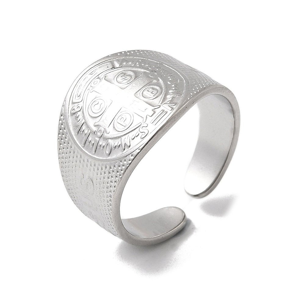 ANELLO CROCE DI SAN BENEDETTO IN ACCIAIO INOX - Protezione e forza spirituale - Clorophilla Shop