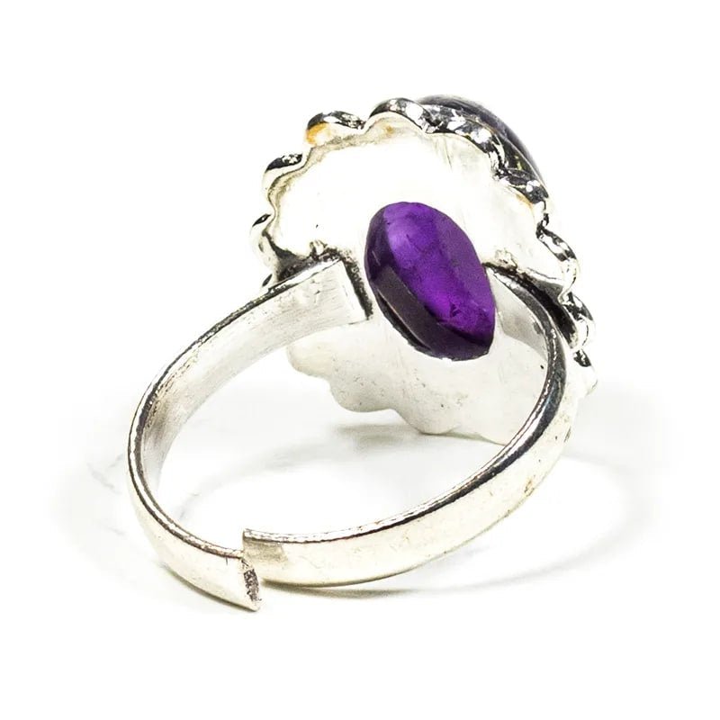 ANELLO FIORE CON AMETISTA IN OTTONE - Calma e rilassamento - Clorophilla Shop