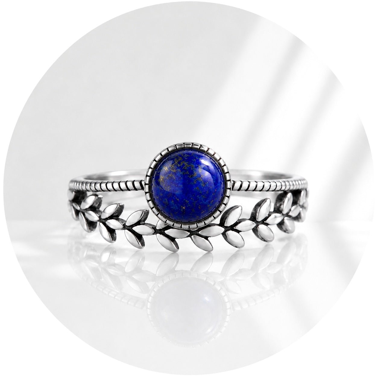 ANELLO FLOREALE CON LAPISLAZZULI IN ARGENTO 925 - Comunicazione e intuizione - Clorophilla Shop