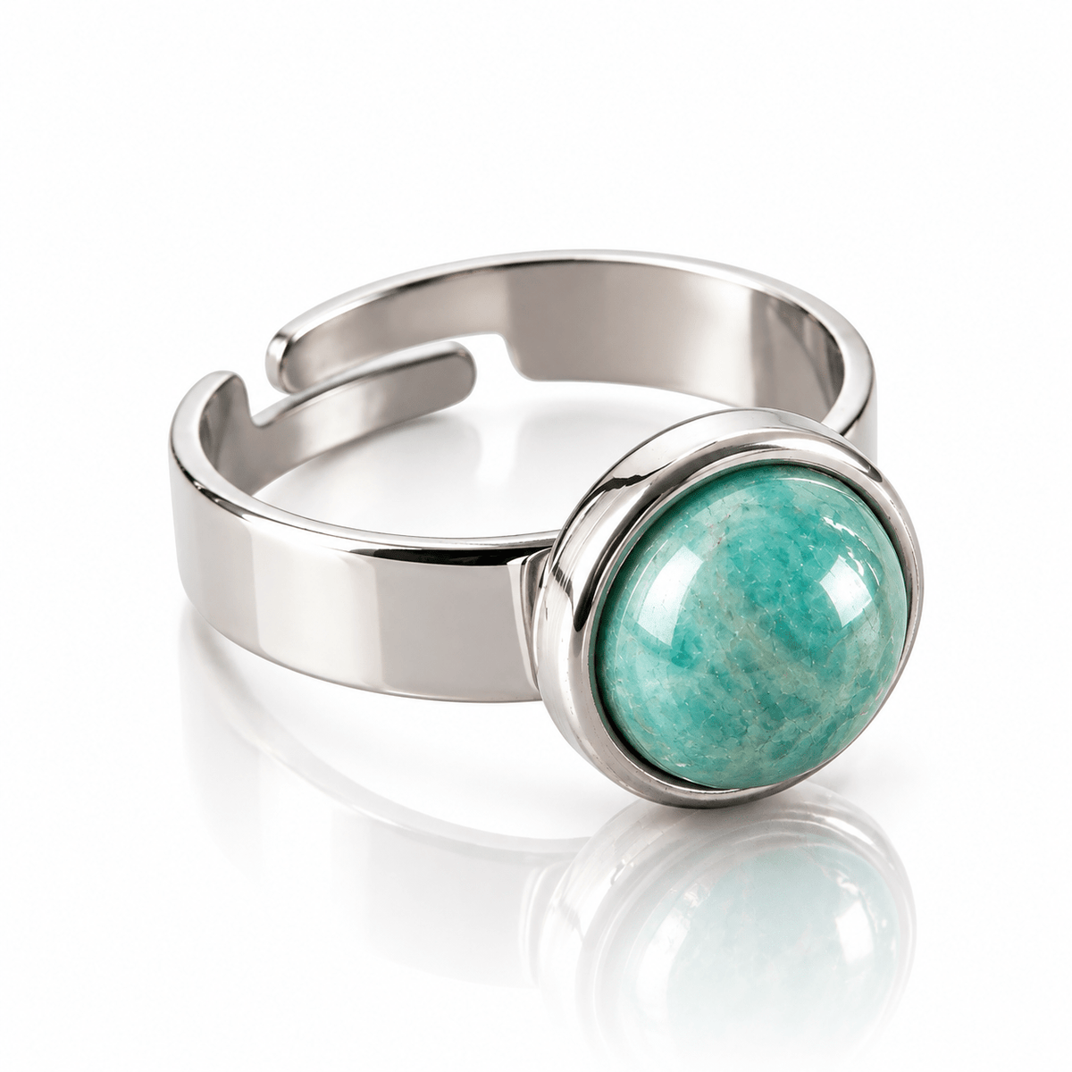 ANELLO MINIMAL AMAZZONITE - acciaio inossidabile regolabile - Clorophilla Shop