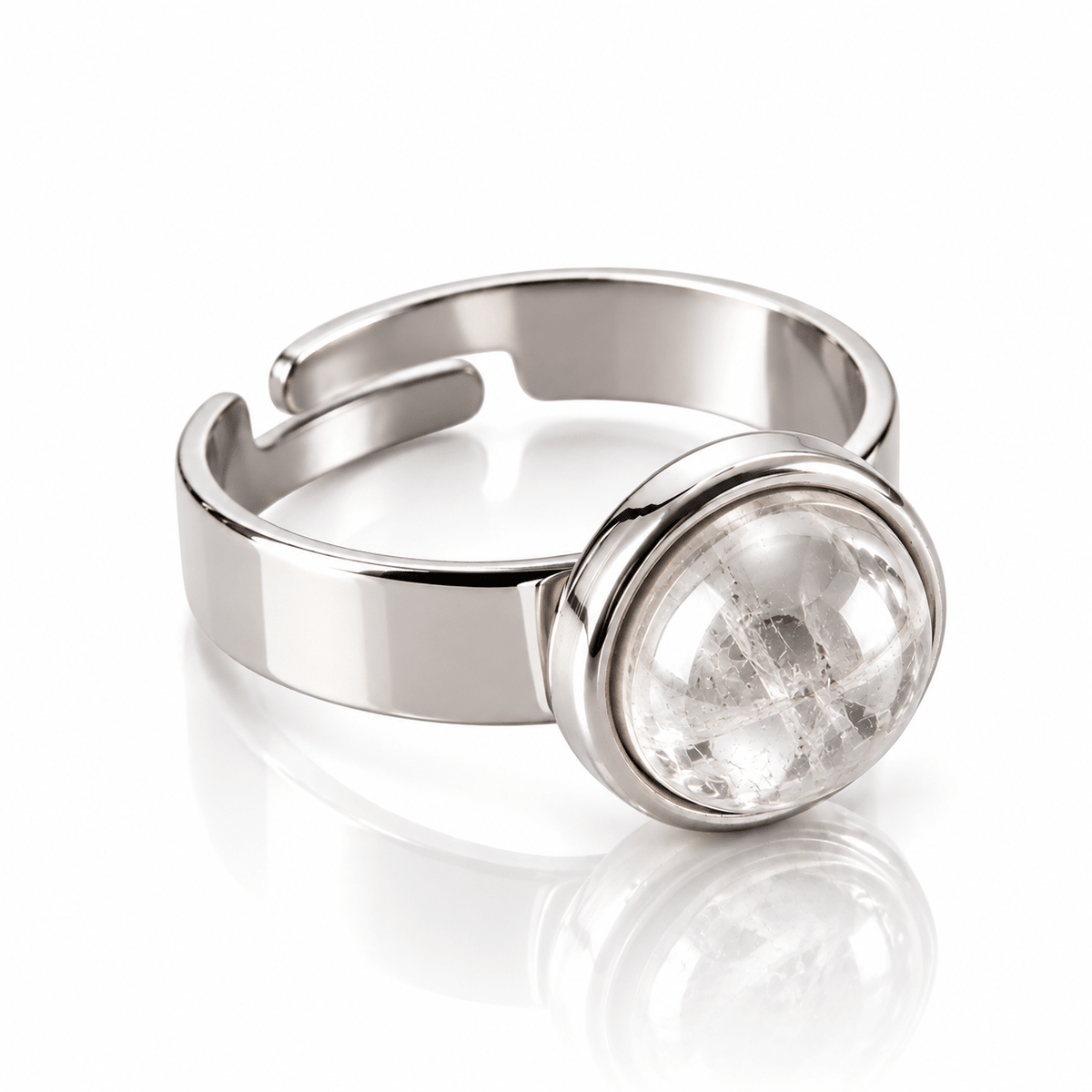ANELLO MINIMAL CRISTALLO DI ROCCA - acciaio inossidabile regolabile - Clorophilla Shop