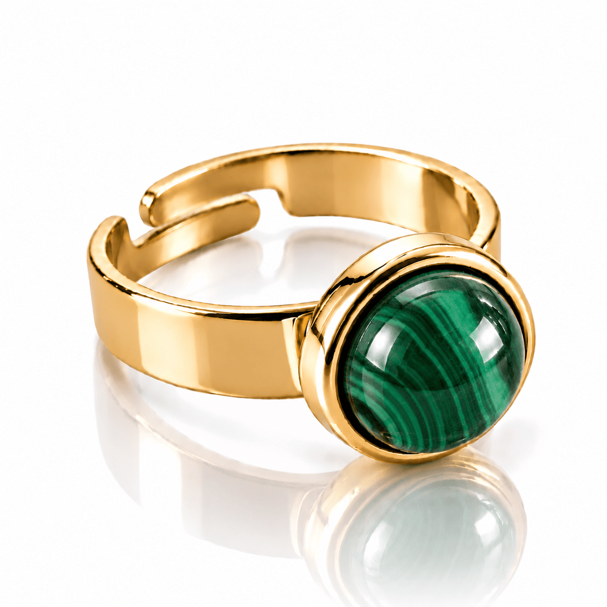 ANELLO MINIMAL MALACHITE - acciaio inossidabile regolabile - Clorophilla Shop