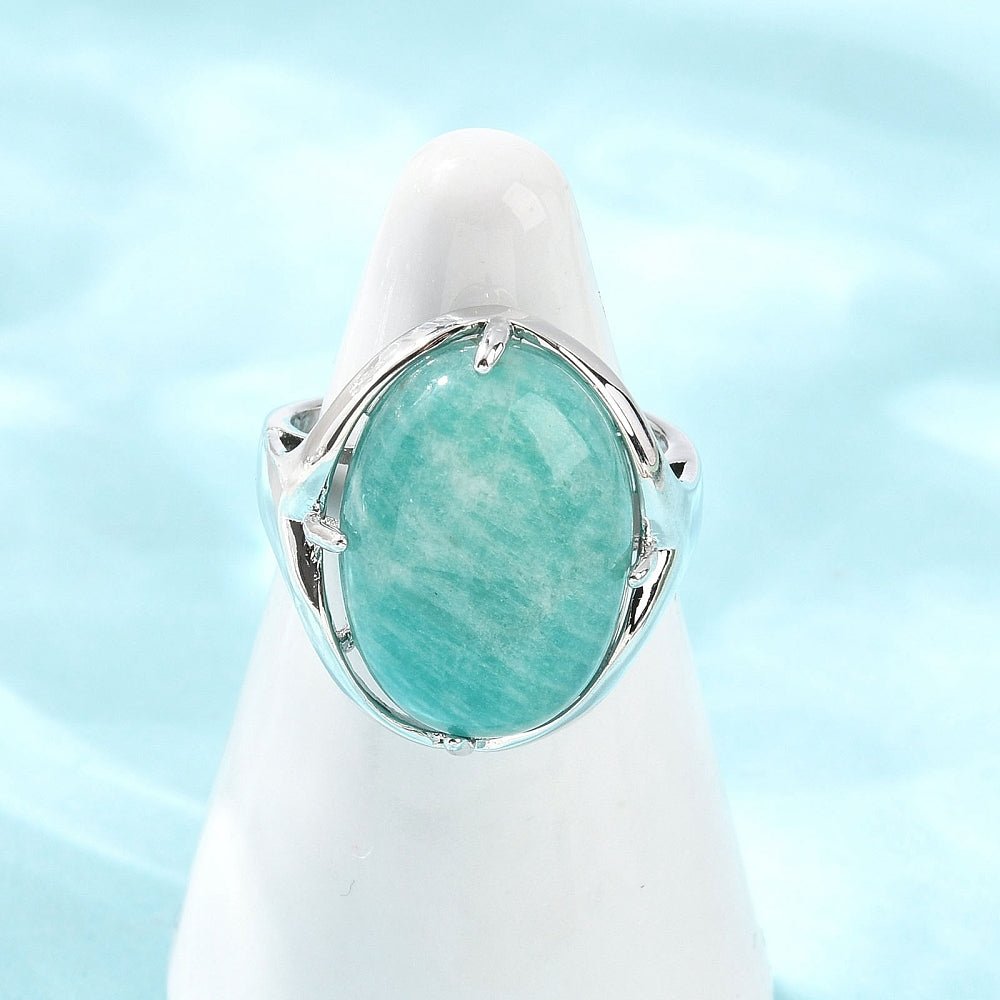 ANELLO OVALE IN AMAZZONITE – Calma, comunicazione e armonia interiore - Clorophilla Shop