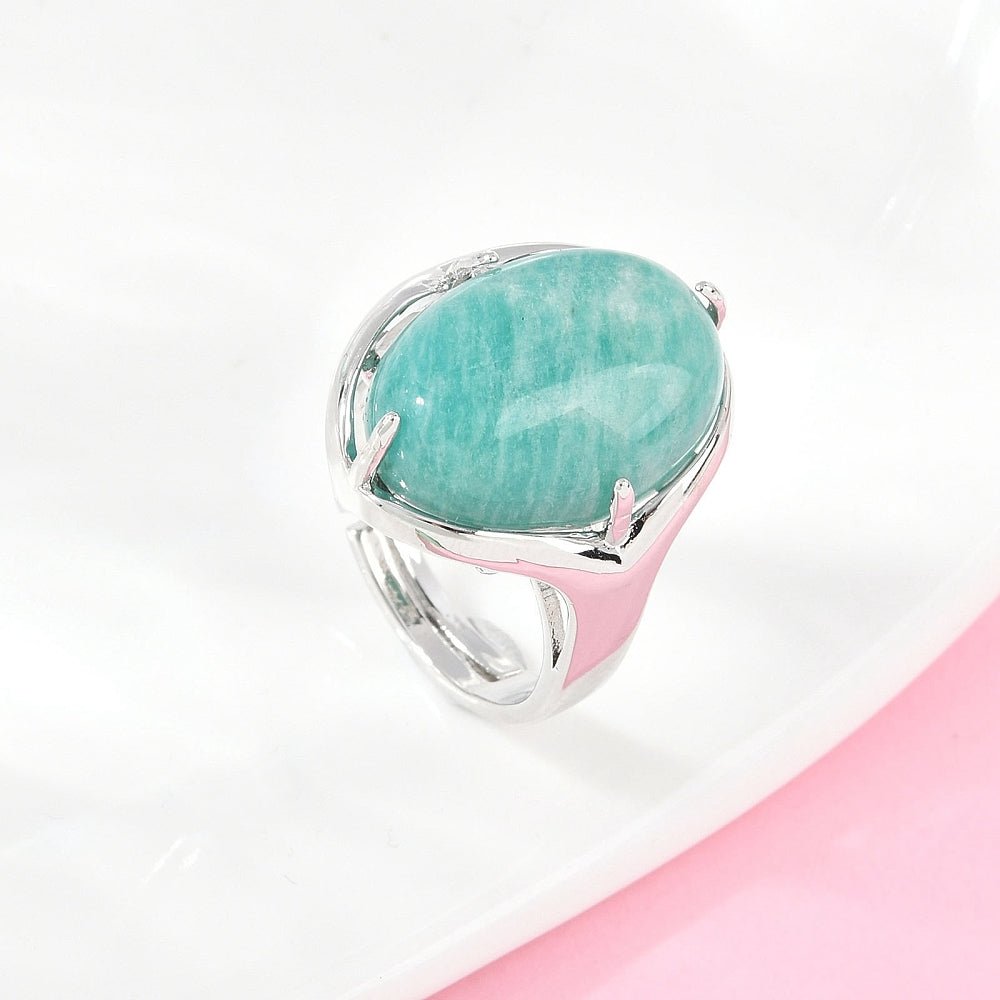 ANELLO OVALE IN AMAZZONITE – Calma, comunicazione e armonia interiore - Clorophilla Shop