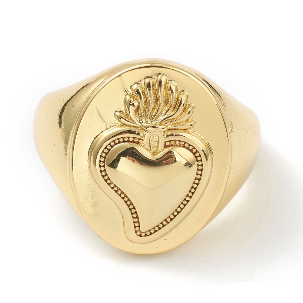 ANELLO SACRO CUORE IN OTTONE ORO - Amore e protezione - Clorophilla Shop