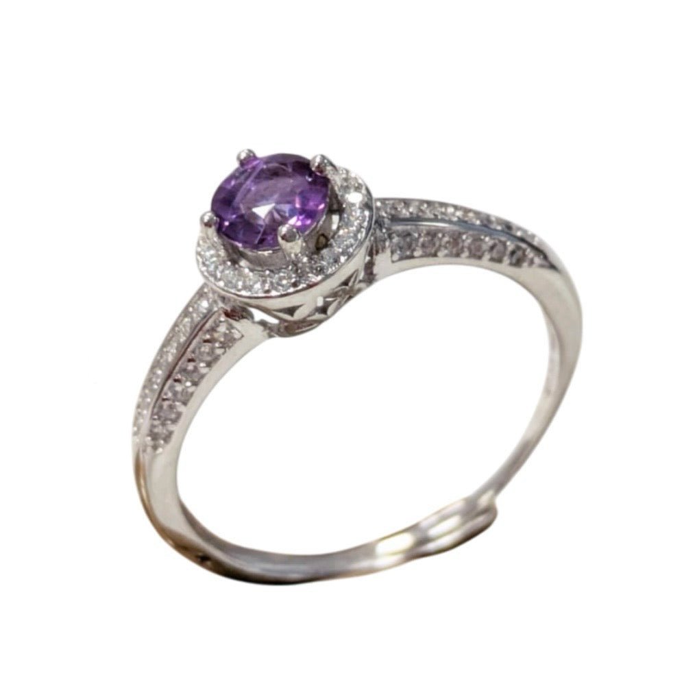 ANELLO SOLITARIO TONDO CON AMETISTA IN ARGENTO 925 - Calma e rilassamento - Clorophilla Shop