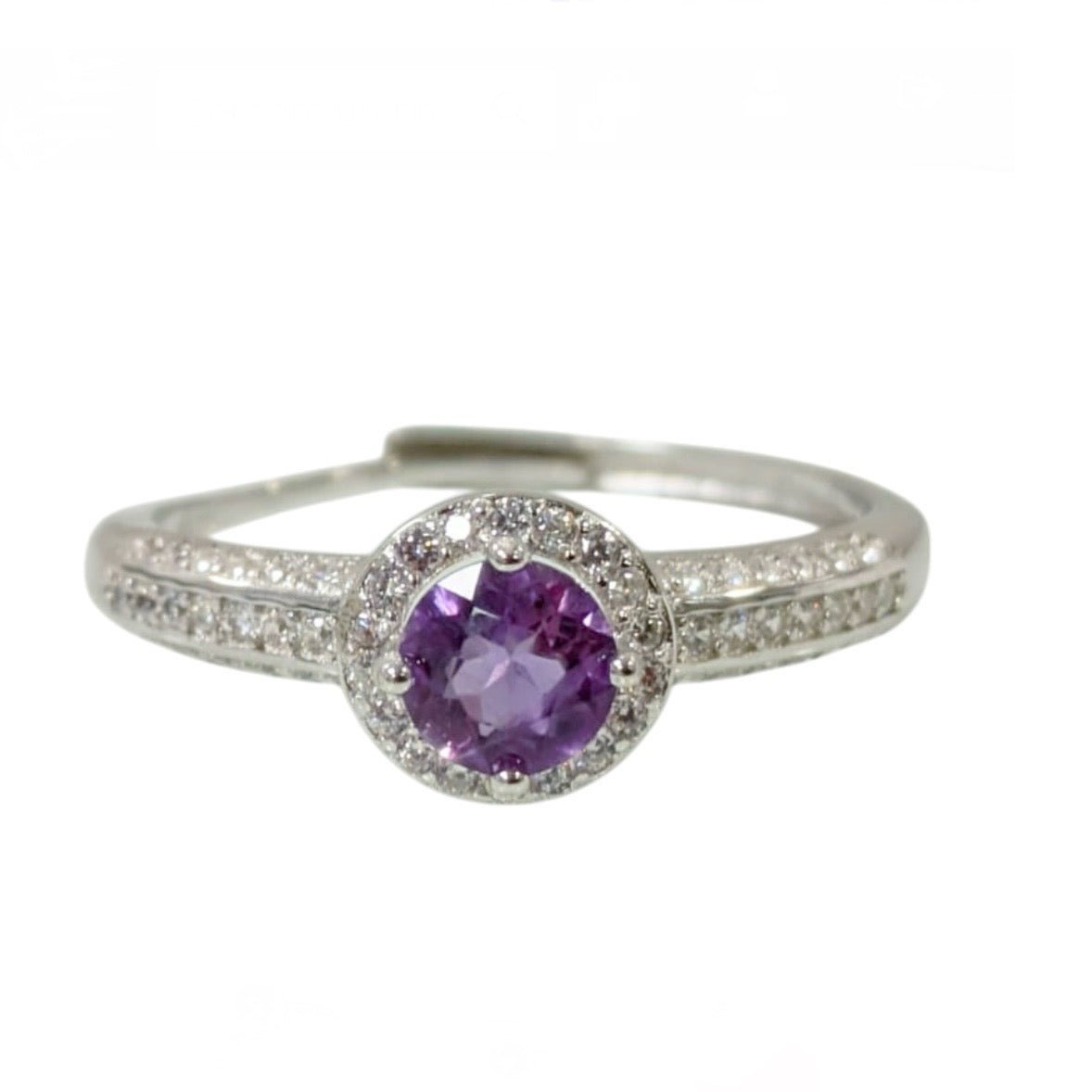 ANELLO SOLITARIO TONDO CON AMETISTA IN ARGENTO 925 - Calma e rilassamento - Clorophilla Shop