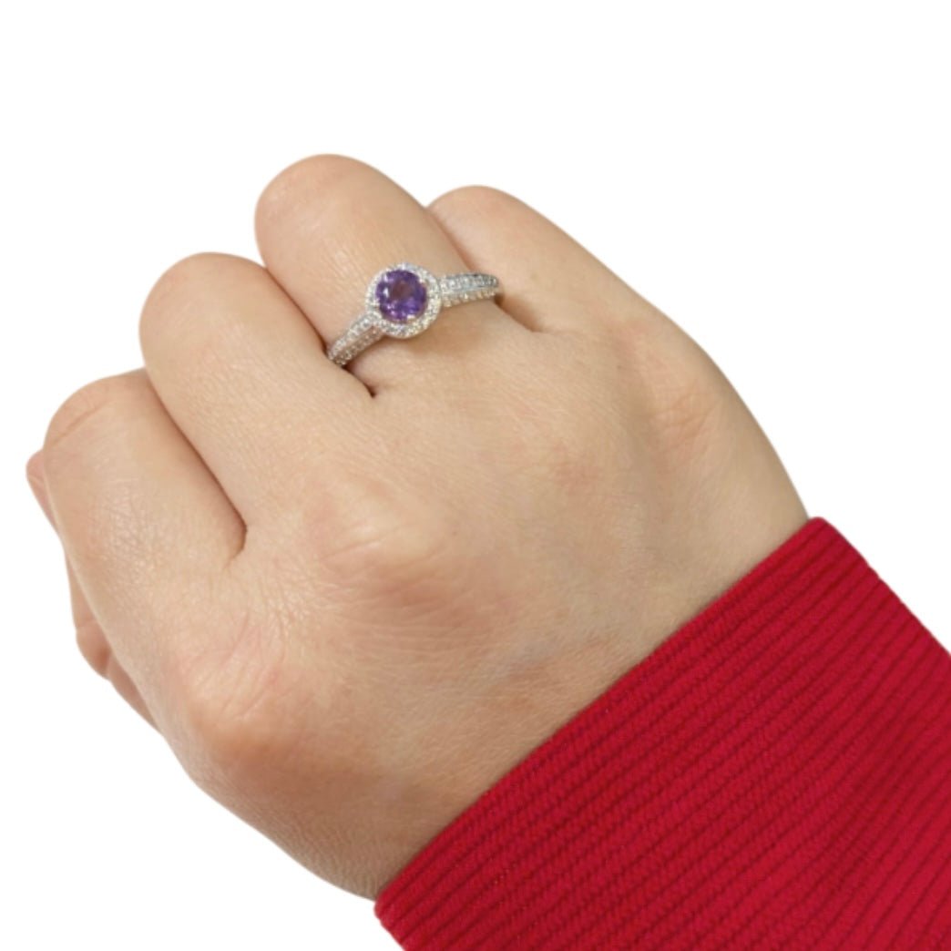 ANELLO SOLITARIO TONDO CON AMETISTA IN ARGENTO 925 - Calma e rilassamento - Clorophilla Shop