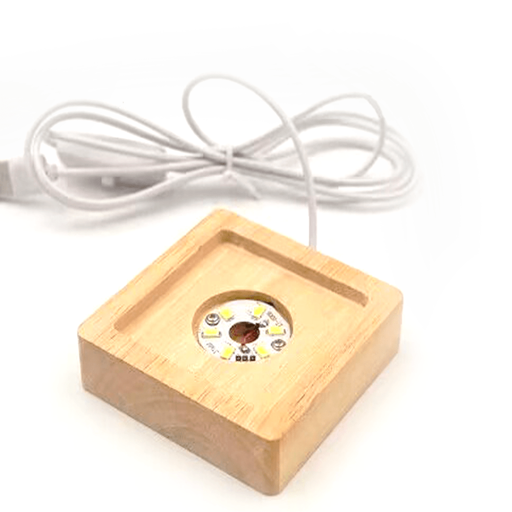 Base luminosa LED in legno massello per pietre, cristalli, piramidi e sfere - Caricatore USB - Clorophilla Shop