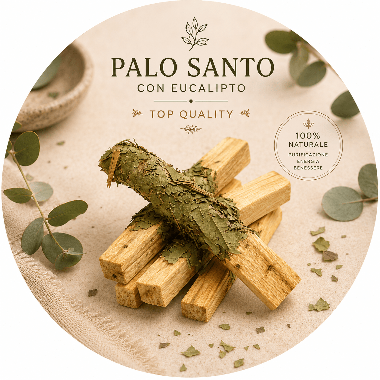 BASTINCINO LEGNO DI PALO SANTO RICOPERTO - Eucalipto - Clorophilla Shop