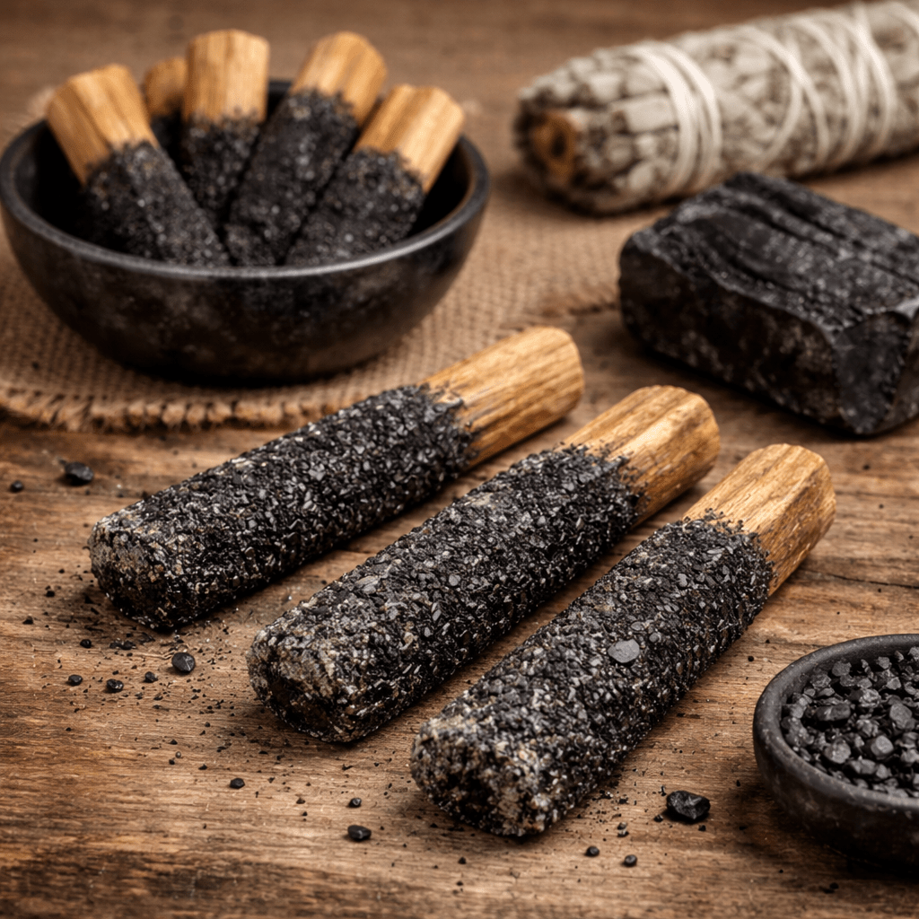 BASTONCINO LEGNO DI PALO SANTO RICOPERTO CON TORMALINA NERA - Purificazione dalle energie negative - Clorophilla Shop