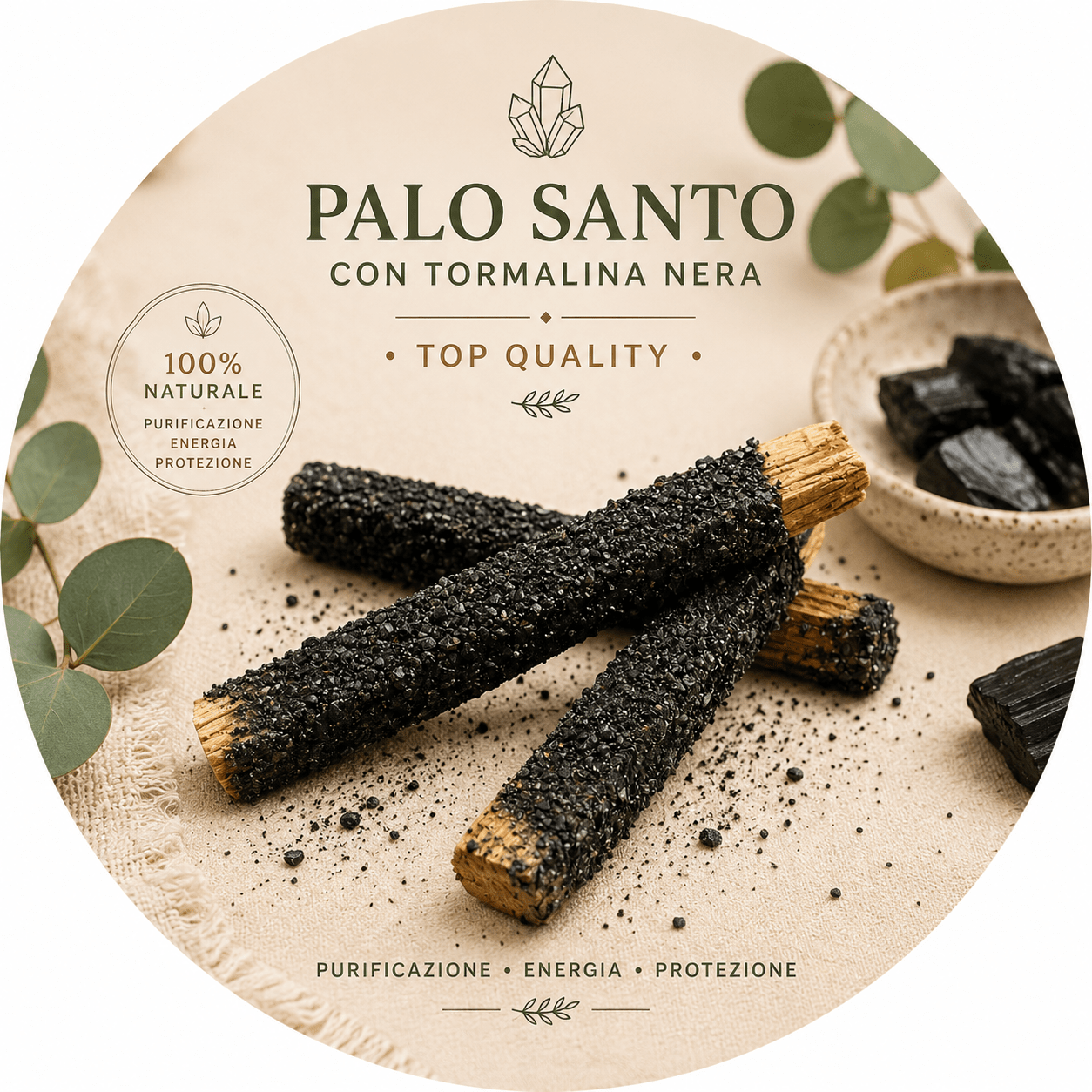 BASTONCINO LEGNO DI PALO SANTO RICOPERTO CON TORMALINA NERA - Purificazione dalle energie negative - Clorophilla Shop