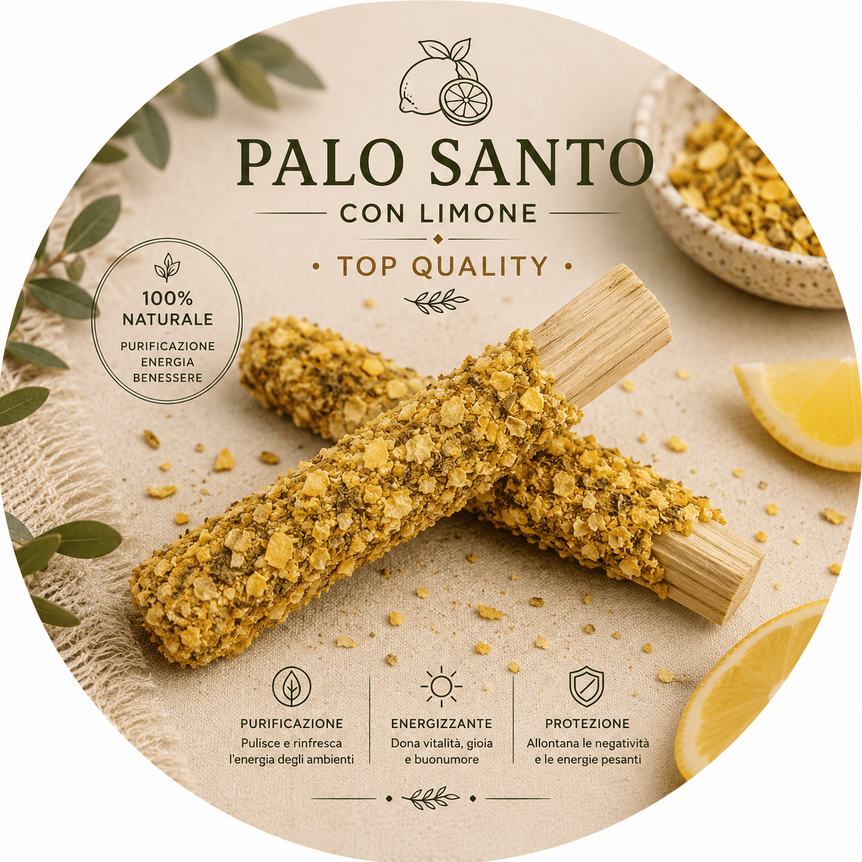 BASTONCINO LEGNO DI PALO SANTO RICOPERTO - Limone - Clorophilla Shop