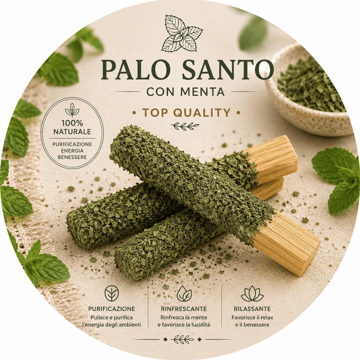 BASTONCINO LEGNO DI PALO SANTO RICOPERTO - Menta - Clorophilla Shop