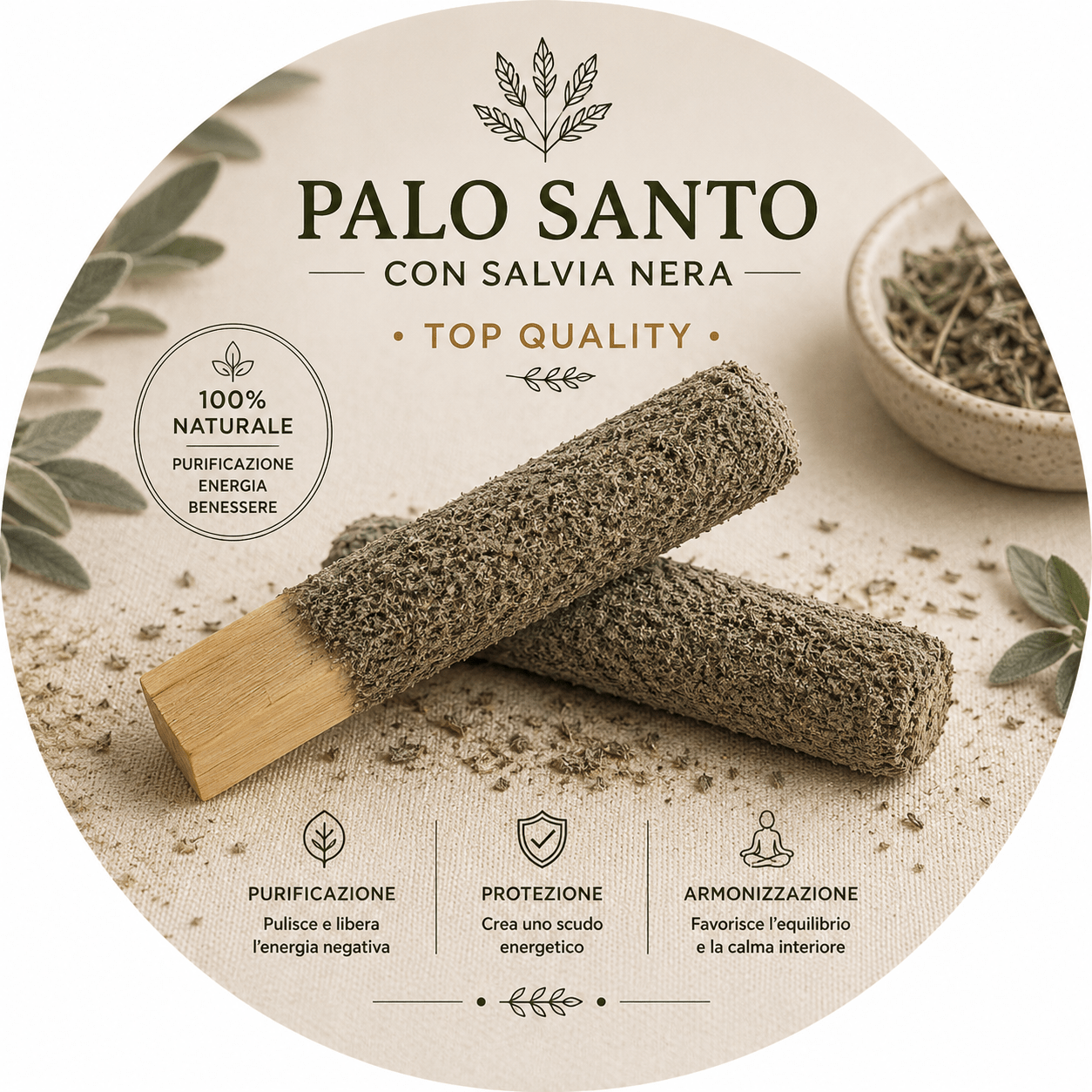 BASTONCINO LEGNO DI PALO SANTO RICOPERTO - Salvia nera - Clorophilla Shop