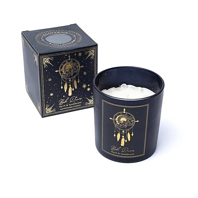 Boho Dreams Candela con pietre di Cristallo di Rocca - Mirra e Sandalo - Clorophilla Shop