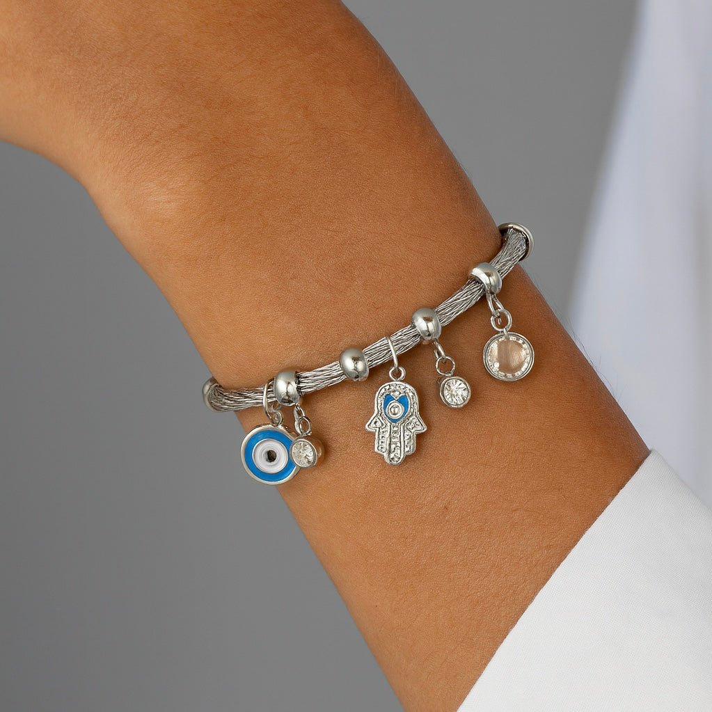 BRACCIALE AMULETO NAZAR ACCIAIO INOX ARGENTO - Protezione malocchio - Clorophilla Shop
