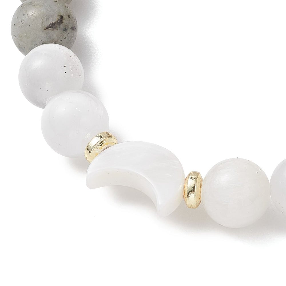Bracciale Combo in Pietre Naturali: Tormalina, Labradorite e Selenite, Luna in Conchiglia - Clorophilla Shop