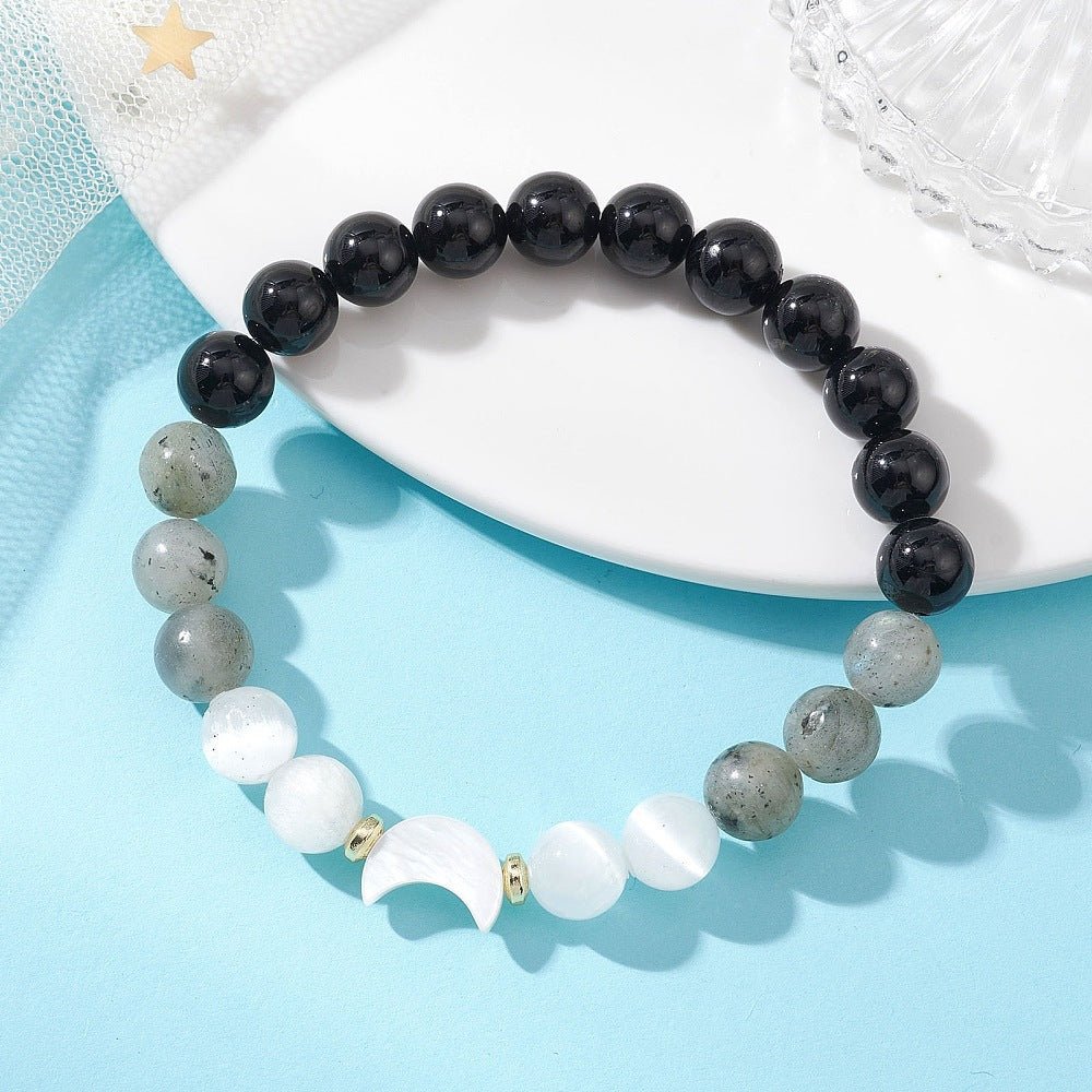 Bracciale Combo in Pietre Naturali: Tormalina, Labradorite e Selenite, Luna in Conchiglia - Clorophilla Shop