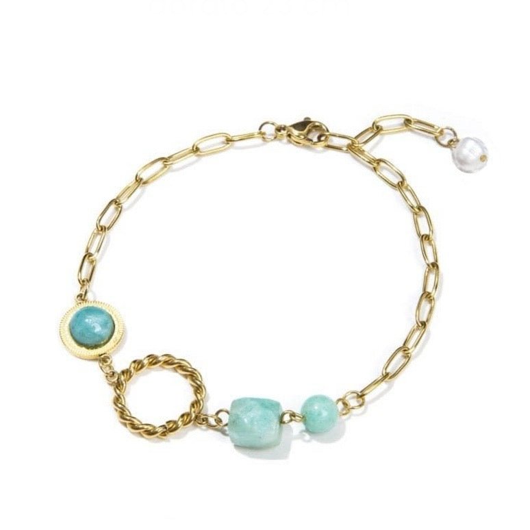 BRACCIALE CON AMAZZONITE E PERLA D'ACQUA DOLCE - Verità, equilibrio e comunicazione - Clorophilla Shop