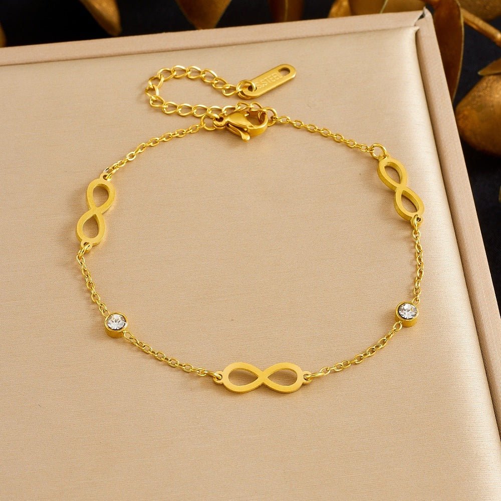 Bracciale dell’Amicizia Infinito con Strass in Acciaio Inossidabile Color Oro - Clorophilla Shop