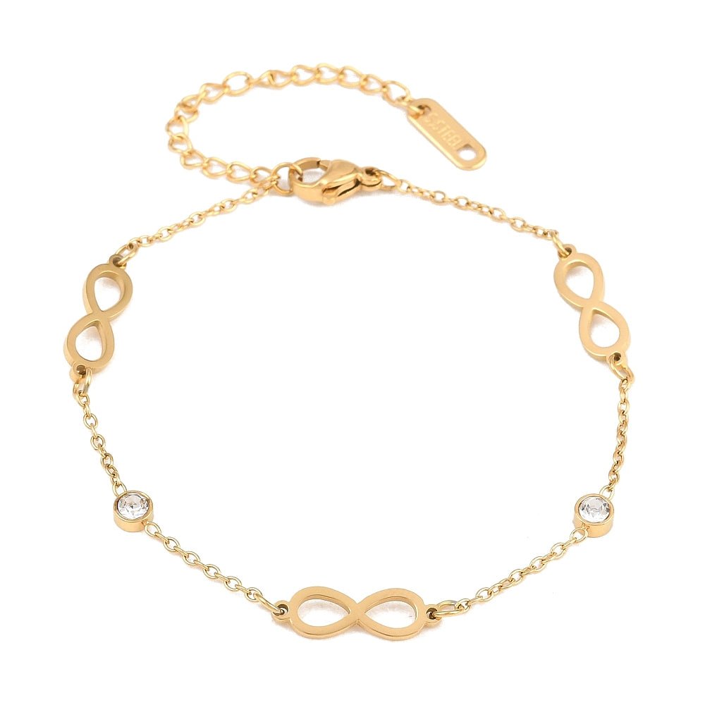Bracciale dell’Amicizia Infinito con Strass in Acciaio Inossidabile Color Oro - Clorophilla Shop