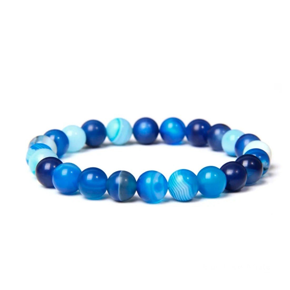 BRACCIALE ELASTICO IN AGATA BLU STRIATA - Calma ed equilibrio - Clorophilla Shop