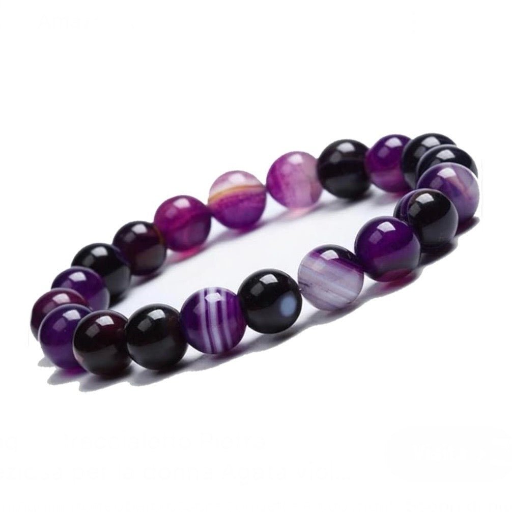 BRACCIALE ELASTICO IN AGATA VIOLA STRIATA - Serenità e creatività - Clorophilla Shop