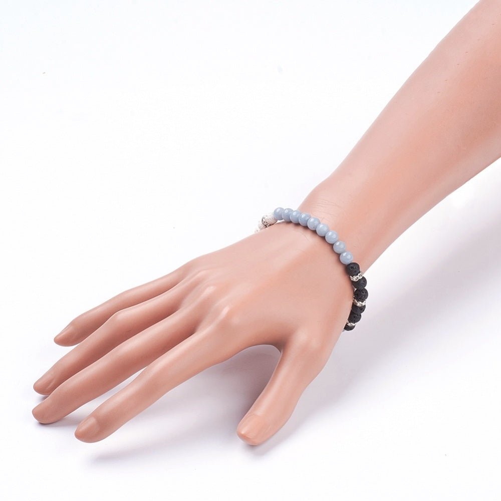 Bracciale Elastico in Angelite Naturale e Pietra Lavica - comunicazione e radicamento - Clorophilla Shop