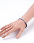 Bracciale Elastico in Angelite Naturale e Pietra Lavica - comunicazione e radicamento - Clorophilla Shop