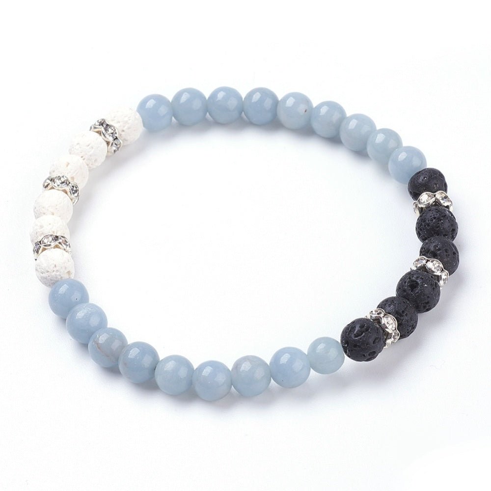 Bracciale Elastico in Angelite Naturale e Pietra Lavica - comunicazione e radicamento - Clorophilla Shop