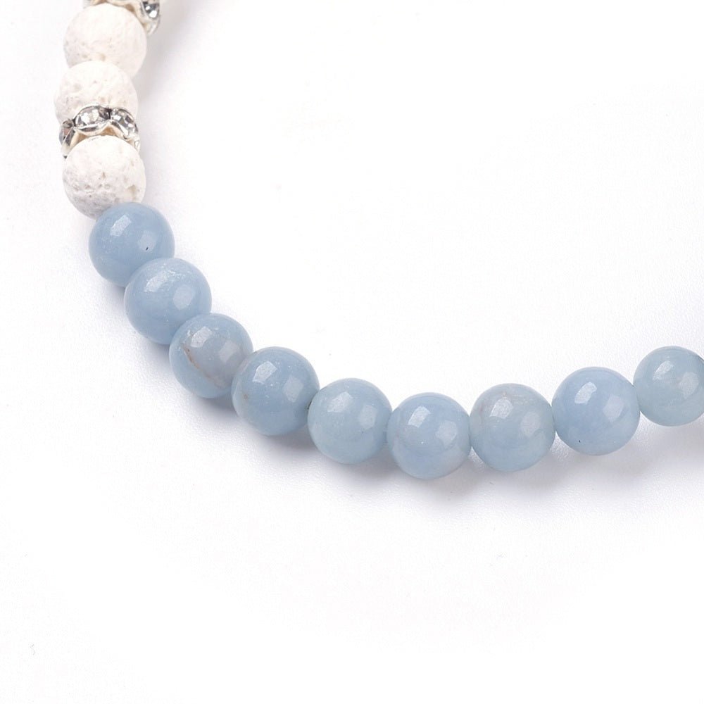 Bracciale Elastico in Angelite Naturale e Pietra Lavica - comunicazione e radicamento - Clorophilla Shop