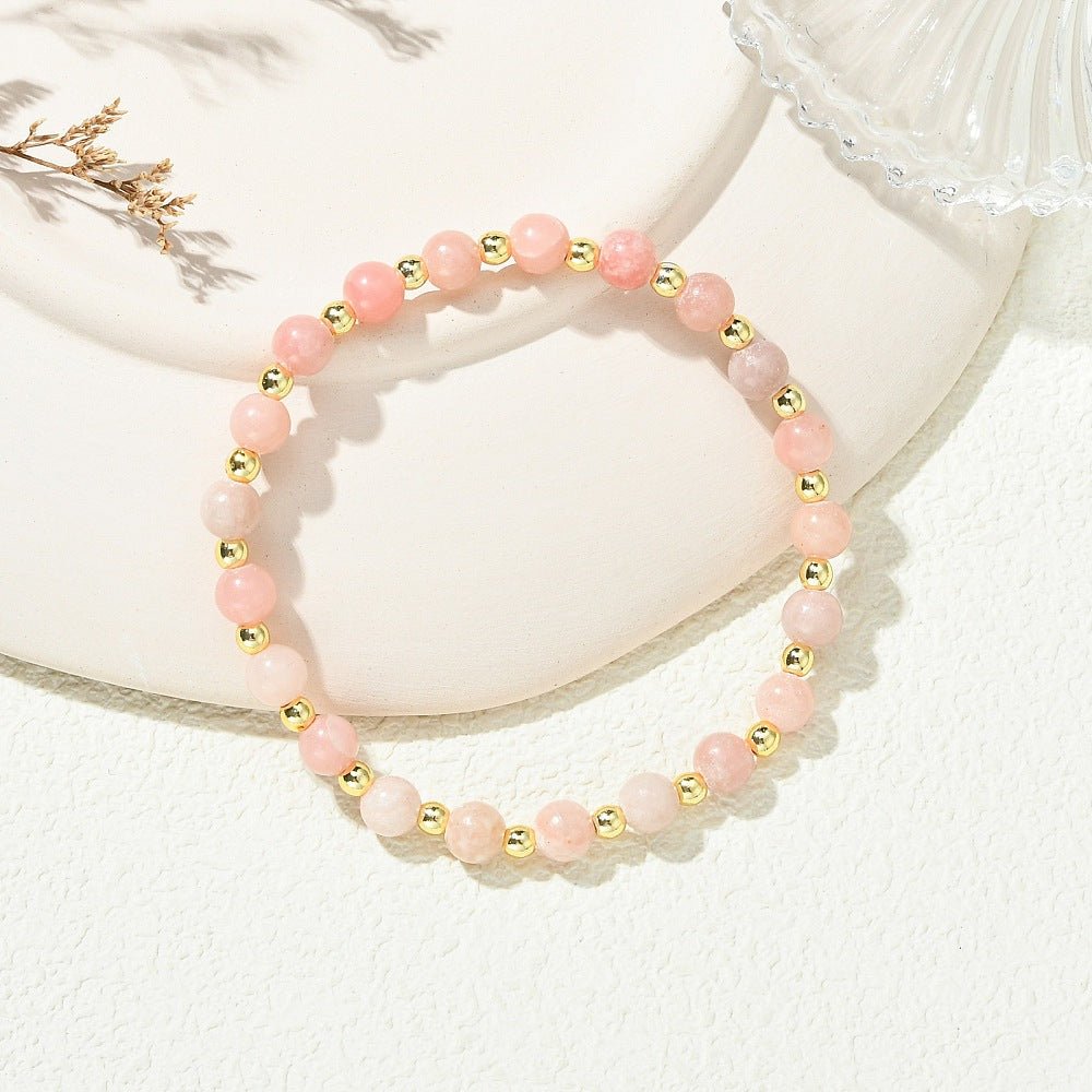 Bracciale Elastico in Opale Rosa Naturale ed Ematite Sintetica - equilibrio e forza interiore - Clorophilla Shop