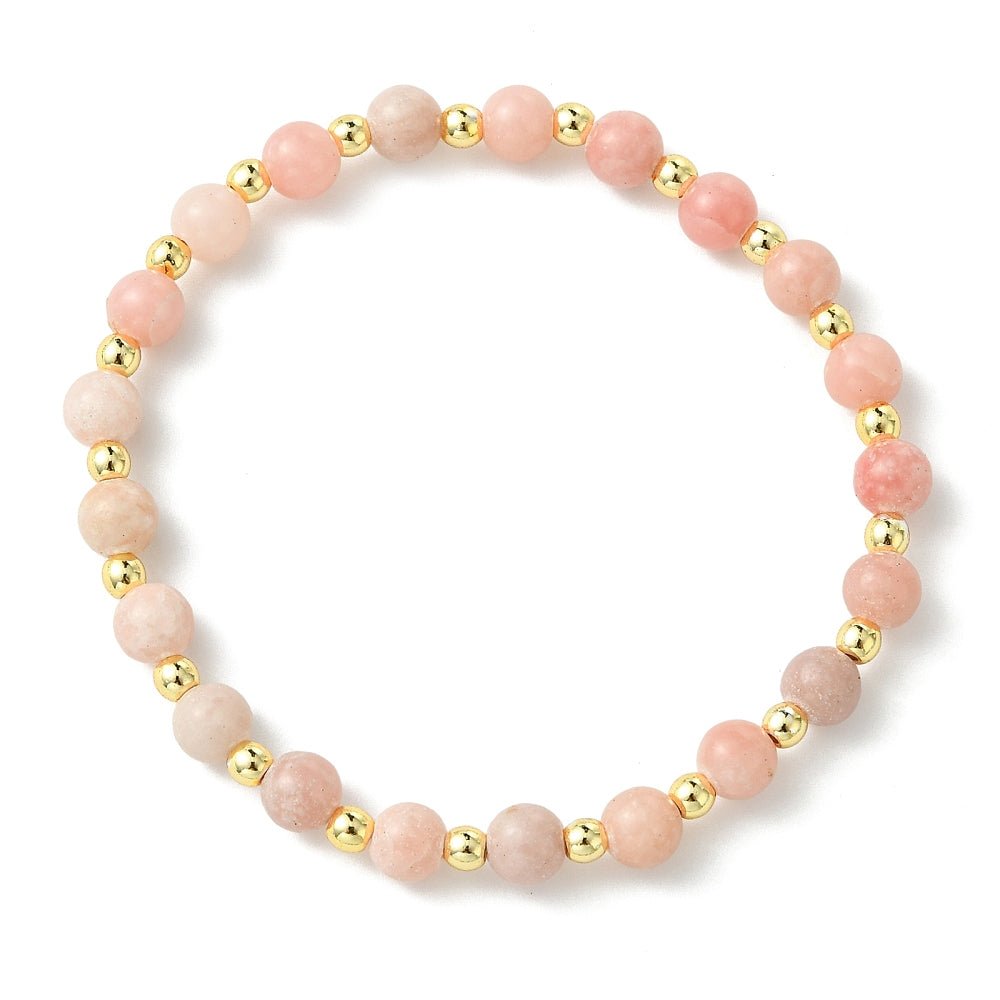 Bracciale Elastico in Opale Rosa Naturale ed Ematite Sintetica - equilibrio e forza interiore - Clorophilla Shop