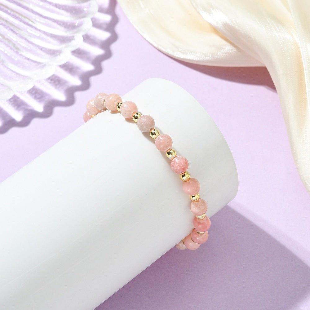Bracciale Elastico in Opale Rosa Naturale ed Ematite Sintetica - equilibrio e forza interiore - Clorophilla Shop