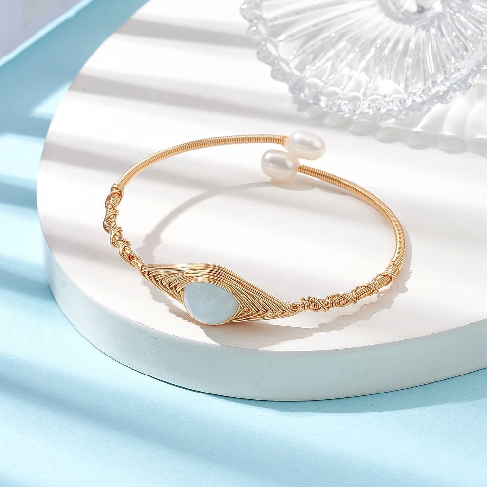 Bracciale in Acquamarina Naturale in rame dorato - serenità e comunicazione - Clorophilla Shop