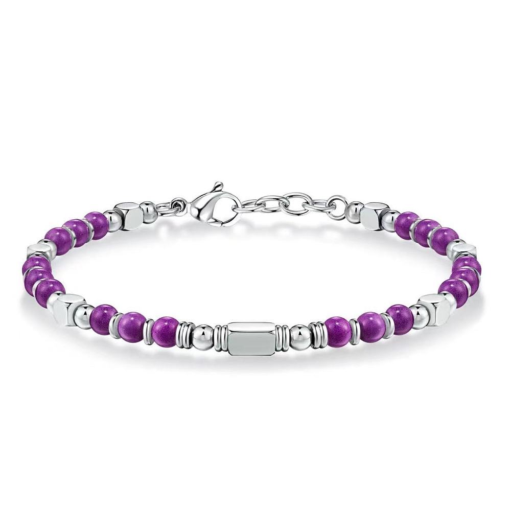 BRACCIALE IN AMETISTA E ACCIAIO INOX - Calma e rilassamento - Clorophilla Shop