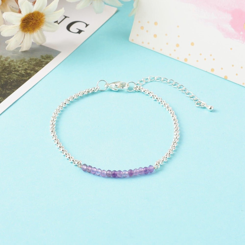 Bracciale in Ametista Naturale Sfaccettata con Catena in Acciaio Inossidabile - Clorophilla Shop