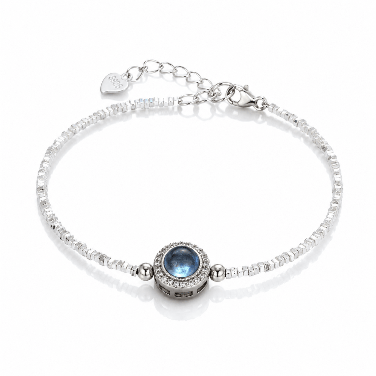 Bracciale in Argento 925 con Acquamarina Naturale – Sfere in Pietra e Centrale Pavé - Clorophilla Shop