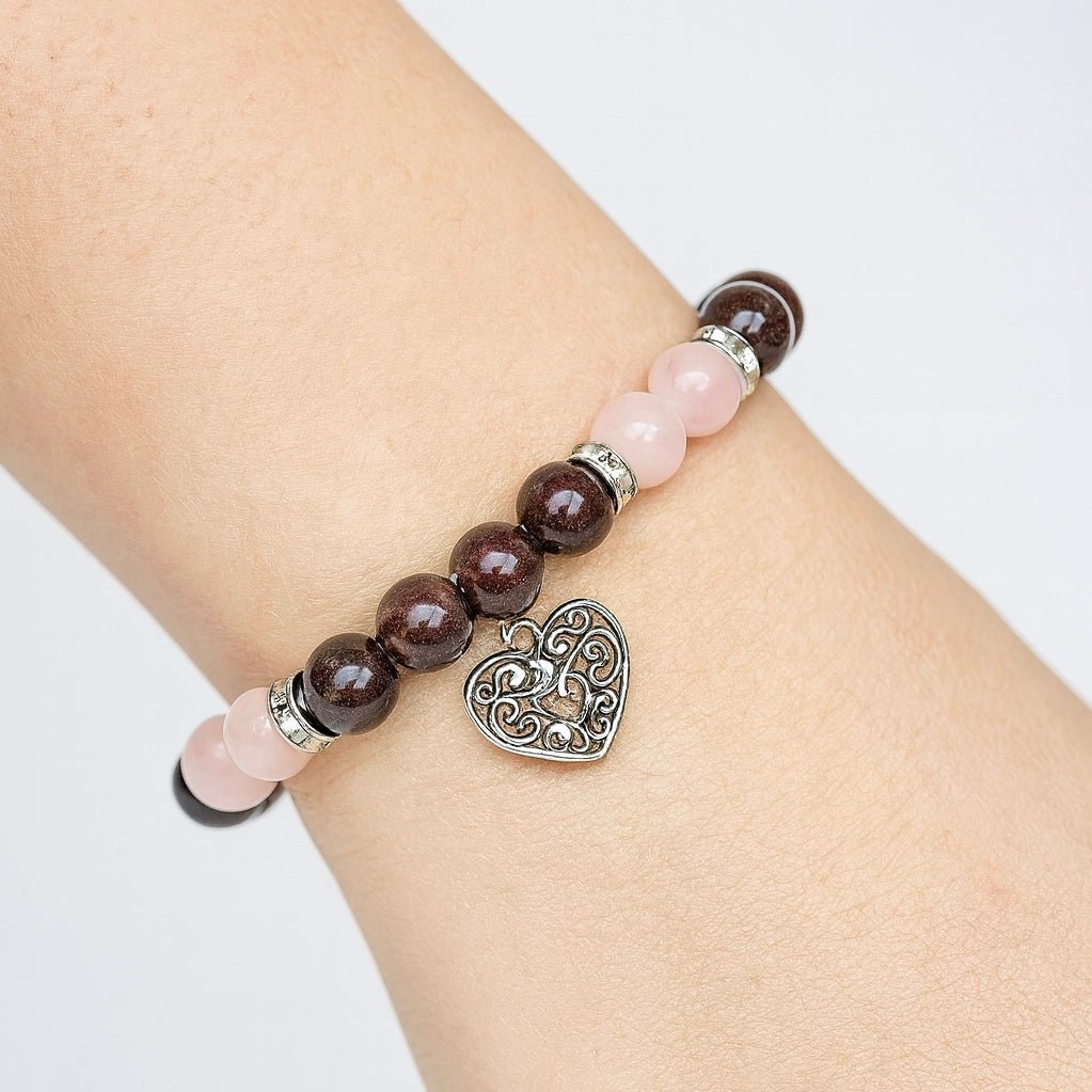 BRACCIALE IN GRANATO E QUARZO ROSA - Ottimismo, speranza e amore - Clorophilla Shop