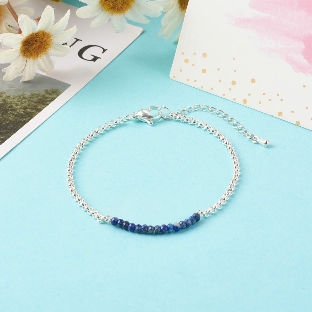 Bracciale in Lapislazzuli Naturale Sfaccettato con Catena in Acciaio Inossidabile - Clorophilla Shop